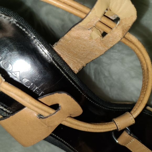 Y2K Coach Size 7.5 B Black Fabric Tan Cork Wedges - Picture 12 of 14